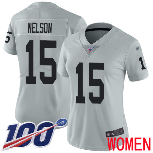 Oakland Raiders Limited Silver Women J  J  Nelson Jersey NFL Football #15 100th Season Inverted Legend Jersey->youth nfl jersey->Youth Jersey